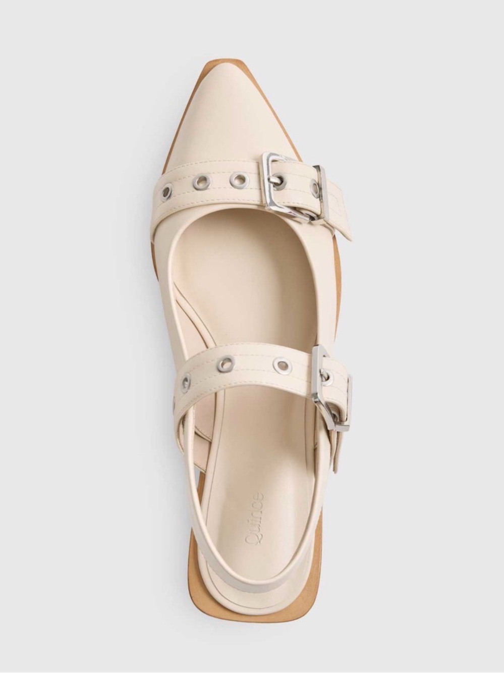 Quince Women Italian Leather Bold Buckle Slingback Flat Bone White Shoes 6
